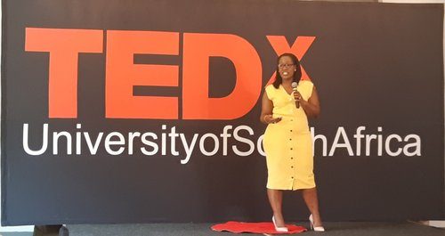 Shermaine Perry-Knights speaking at TEDx University of South Africa